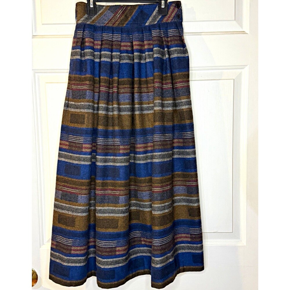 1970/80’s Diane Von Furstenberg Striped Pleated Button A-Line Midi Skirt Retro